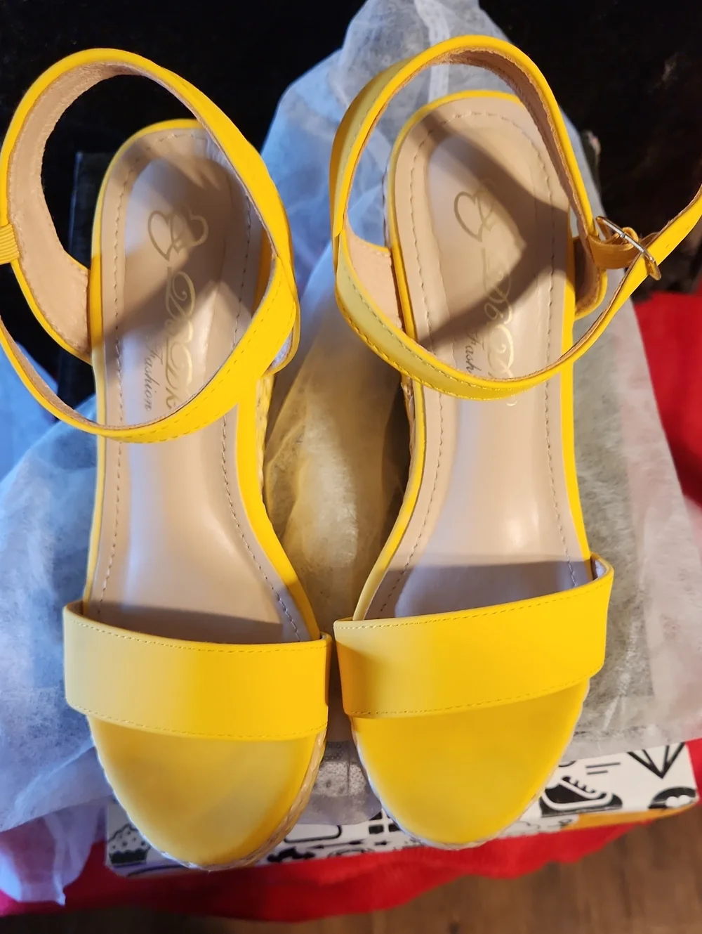 DbDk Fashion Bright Yellow Braided Platform Wedge Sandals